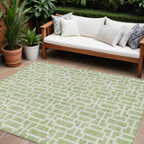 8' X 10' Artichoke Green And Ivory Geometric Washable Indoor Outdoor Area Rug