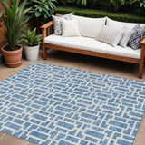 8' X 10' Denim Blue And Ivory Geometric Washable Indoor Outdoor Area Rug