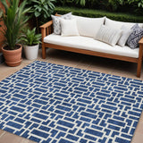 8' X 10' Navy Blue And Ivory Geometric Washable Indoor Outdoor Area Rug