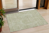 3' X 5' Artichoke Green And Ivory Abstract Washable Indoor Outdoor Area Rug