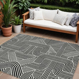 8' X 10' Black And Ivory Abstract Washable Indoor Outdoor Area Rug