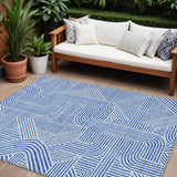 8' X 10' Blue And Ivory Abstract Washable Indoor Outdoor Area Rug