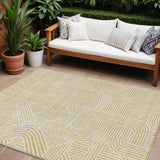 8' X 10' Gold And Beige Abstract Washable Indoor Outdoor Area Rug