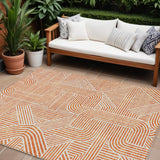8' X 10' Orange And Ivory Abstract Washable Indoor Outdoor Area Rug