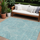 8' X 10' Teal Blue And Ivory Abstract Washable Indoor Outdoor Area Rug
