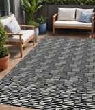 5' X 8' Black And Ivory Geometric Washable Indoor Outdoor Area Rug