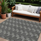 8' X 10' Black And Ivory Geometric Washable Indoor Outdoor Area Rug