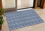 3' X 5' Navy Blue And Ivory Geometric Washable Indoor Outdoor Area Rug
