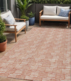 5' X 8' Salmon And Ivory Geometric Washable Indoor Outdoor Area Rug