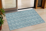 3' X 5' Teal Blue And Ivory Geometric Washable Indoor Outdoor Area Rug