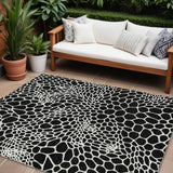 8' X 10' Black And Ivory Geometric Washable Indoor Outdoor Area Rug