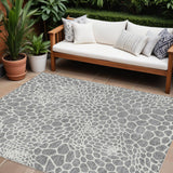 8' X 10' Gray And Ivory Geometric Washable Indoor Outdoor Area Rug