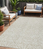 5' X 8' Beige And Ivory Damask Washable Indoor Outdoor Area Rug
