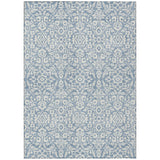 5' X 8' Denim Blue And Ivory Damask Washable Indoor Outdoor Area Rug