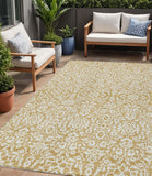 5' X 8' Gold And Beige Damask Washable Indoor Outdoor Area Rug