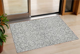 3' X 5' Gray And Ivory Damask Washable Indoor Outdoor Area Rug