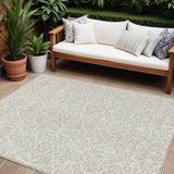 8' X 10' Ivory And Beige Damask Washable Indoor Outdoor Area Rug