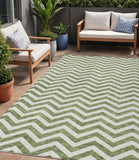 5' X 8' Green And Ivory Chevron Washable Indoor Outdoor Area Rug