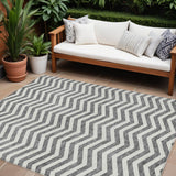 8' X 10' Gray And Ivory Chevron Washable Indoor Outdoor Area Rug
