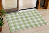 3' X 5' Artichoke Green And Gray Plaid Washable Indoor Outdoor Area Rug