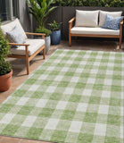 5' X 8' Artichoke Green And Gray Plaid Washable Indoor Outdoor Area Rug
