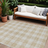 8' X 10' Beige And Gray Plaid Washable Indoor Outdoor Area Rug
