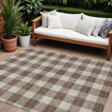 8' X 10' Brown And Beige Plaid Washable Indoor Outdoor Area Rug