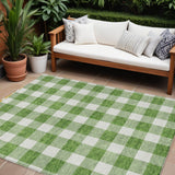 8' X 10' Green And Gray Plaid Washable Indoor Outdoor Area Rug