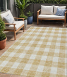 5' X 8' Gold And Beige Plaid Washable Indoor Outdoor Area Rug