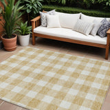 8' X 10' Gold And Beige Plaid Washable Indoor Outdoor Area Rug