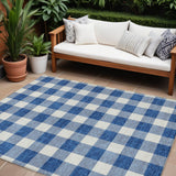 8' X 10' Navy Blue And Gray Plaid Washable Indoor Outdoor Area Rug