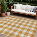 8' X 10' Orange And Beige Plaid Washable Indoor Outdoor Area Rug