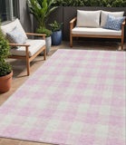 5' X 8' Pink And Gray Plaid Washable Indoor Outdoor Area Rug