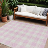 8' X 10' Pink And Gray Plaid Washable Indoor Outdoor Area Rug