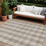 8' X 10' Beige And Brown Plaid Washable Indoor Outdoor Area Rug