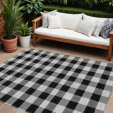 8' X 10' Black Gray And Ivory Plaid Washable Indoor Outdoor Area Rug