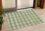 3' X 5' Green And Light Green Plaid Washable Indoor Outdoor Area Rug