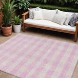 8' X 10' Pink And Gray Plaid Washable Indoor Outdoor Area Rug