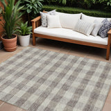 8' X 10' Taupe And Gray Plaid Washable Indoor Outdoor Area Rug