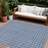 8' X 10' Navy Blue And Ivory Geometric Washable Indoor Outdoor Area Rug