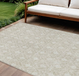 8' X 10' Beige And Ivory Geometric Washable Indoor Outdoor Area Rug