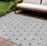 8' X 10' Silver And Gray Geometric Washable Indoor Outdoor Area Rug