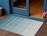 3' X 5' Teal Blue And Ivory Ombre Washable Indoor Outdoor Area Rug