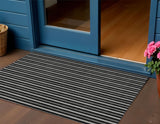 3' X 5' Black And Ivory Striped Washable Indoor Outdoor Area Rug