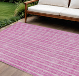 8' X 10' Blush And Ivory Striped Washable Indoor Outdoor Area Rug