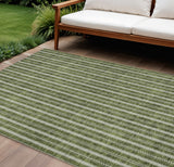 8' X 10' Olive Green And Ivory Striped Washable Indoor Outdoor Area Rug