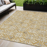 5' X 8' Gold Gray And Beige Floral Washable Indoor Outdoor Area Rug