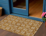3' X 5' Copper And Beige Floral Washable Indoor Outdoor Area Rug