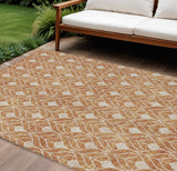 5' X 8' Copper And Beige Geometric Washable Indoor Outdoor Area Rug