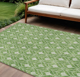 8' X 10' Green And Light Green Geometric Washable Indoor Outdoor Area Rug